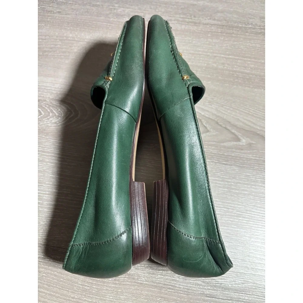 Etienne Aigner 7M Green Leather Quilted Studded Loafers Flats Old Money Festival